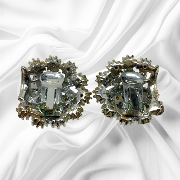 Vtg 1960s ART Aurora Borealis Crystal Silver Tone Earrings Signed Couture Runway - Picture 3 of 6